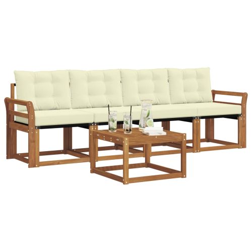 Комплект дивани за открито 5 pcs Натурален и Крема