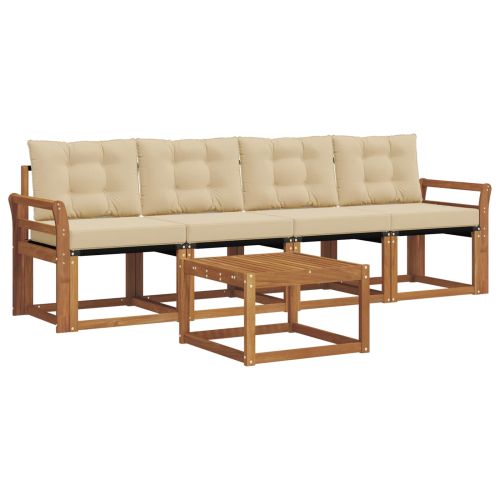 Комплект дивани за открито 5 pcs Натурален и Бежов