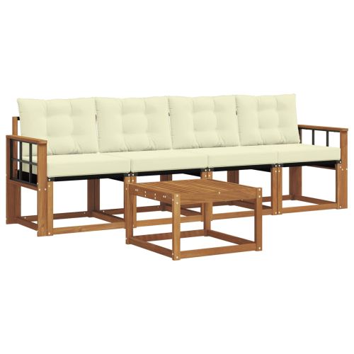 Комплект дивани за открито 5 pcs Натурален и Крема