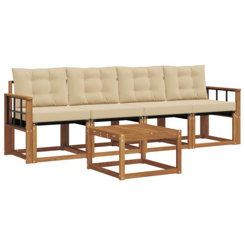 Комплект дивани за открито 5 pcs Натурален и Бежов