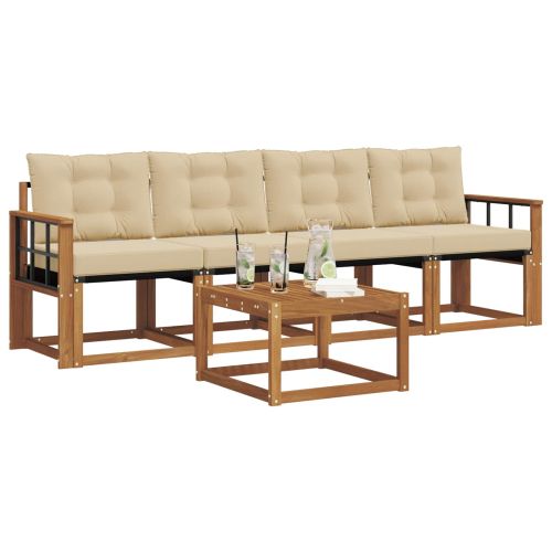 Комплект дивани за открито 5 pcs Натурален и Бежов
