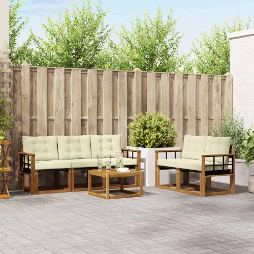 Комплект дивани за открито 6 pcs Натурален и Крема
