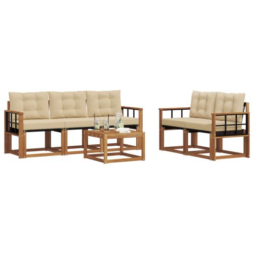 Комплект дивани за открито 6 pcs Натурален и Бежов