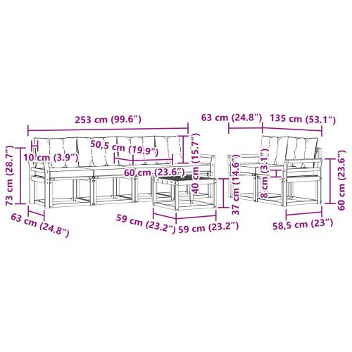 Комплект дивани за открито 7 pcs Естествено и черно