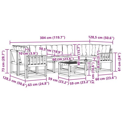 Комплект дивани за открито 8 pcs Натурален и Крема
