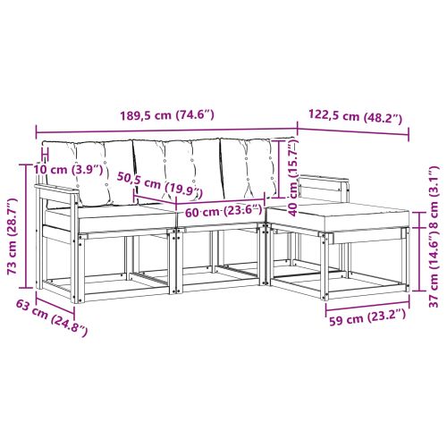 Комплект дивани за открито 4 pcs Натурален и Крема