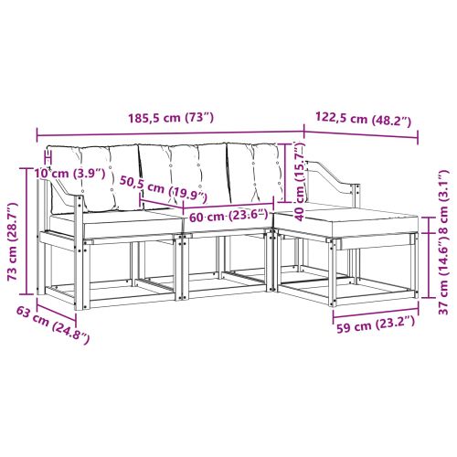 Комплект дивани за открито 4 pcs Натурален и Крема