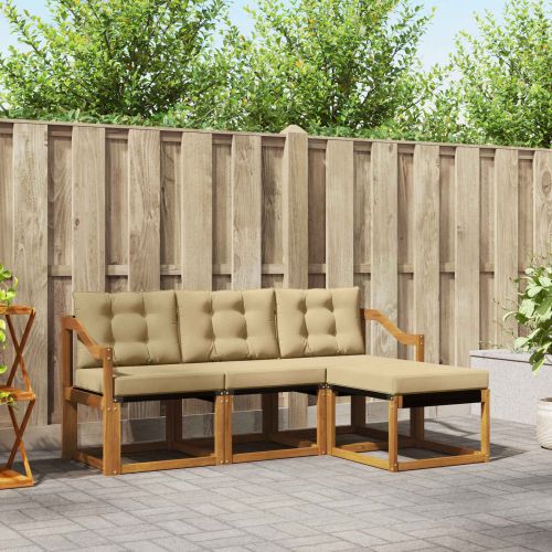 Комплект дивани за открито 4 pcs Натурален и Бежов
