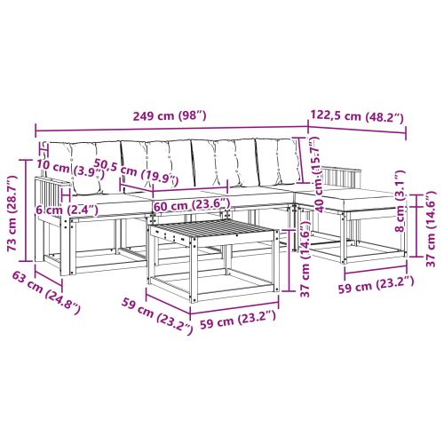 Комплект дивани за открито 6 pcs Натурален и Крема