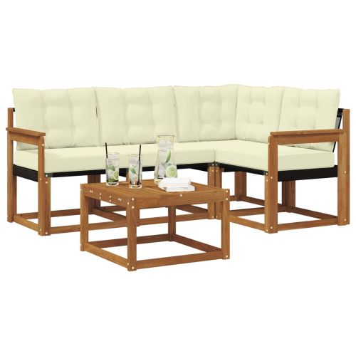 Комплект дивани за открито 5 pcs Натурален и Крема