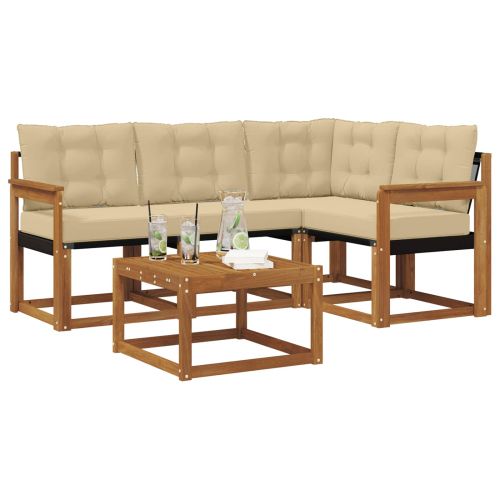 Комплект дивани за открито 5 pcs Натурален и Бежов