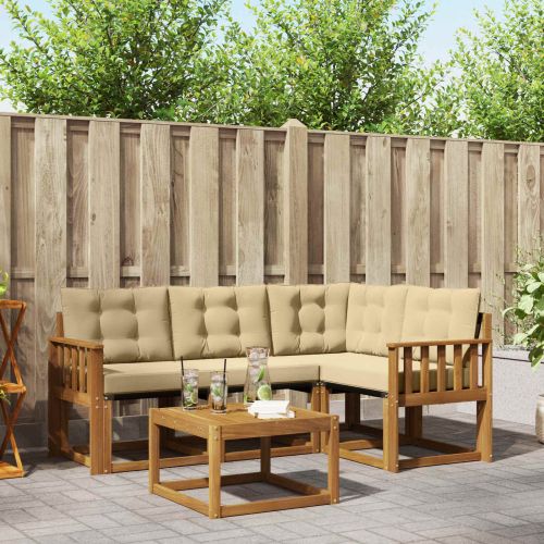 Комплект дивани за открито 5 pcs Натурален и Бежов