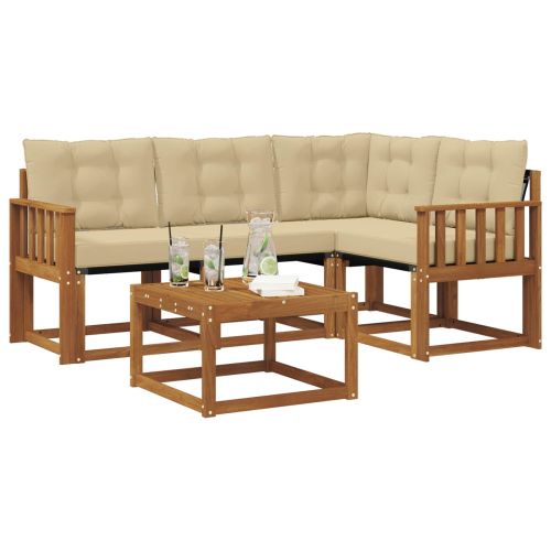 Комплект дивани за открито 5 pcs Натурален и Бежов