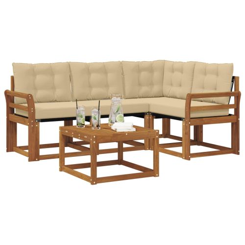 Комплект дивани за открито 5 pcs Натурален и Бежов