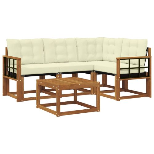 Комплект дивани за открито 5 pcs Натурален и Крема