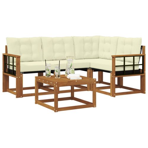 Комплект дивани за открито 5 pcs Натурален и Крема