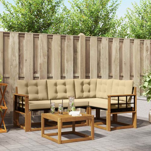Комплект дивани за открито 5 pcs Натурален и Бежов
