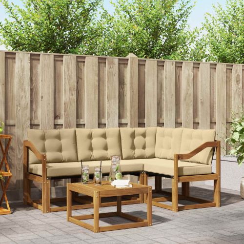 Комплект дивани за открито 5 pcs Натурален и Бежов