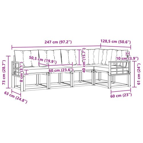 Комплект дивани за открито 5 pcs Натурален и Крема