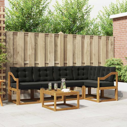 Комплект дивани за открито 6 pcs Естествено и черно