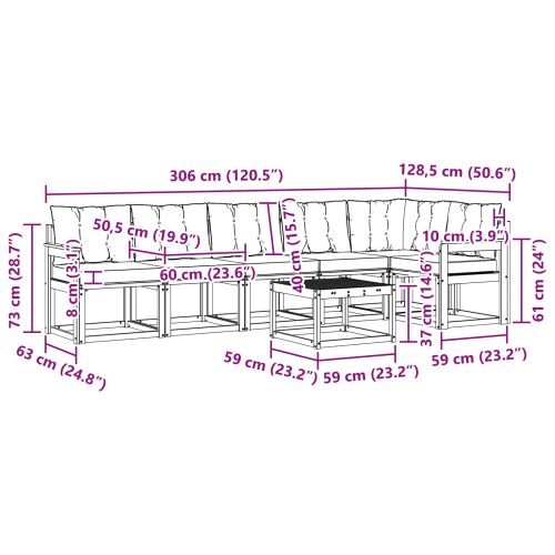 Комплект дивани за открито 7 pcs Натурален и Крема