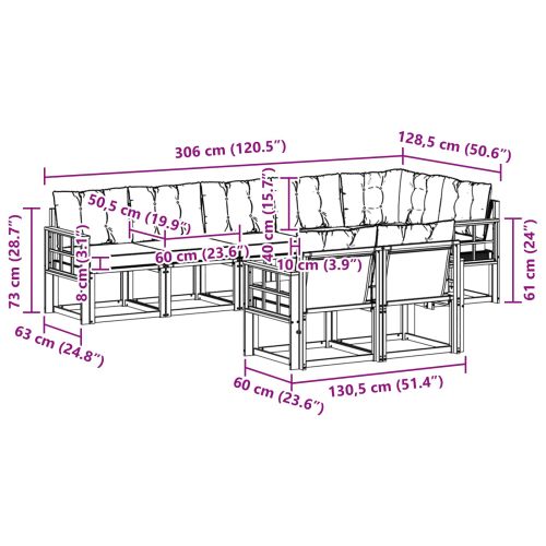 Комплект дивани за открито 8 pcs Натурален и Крема