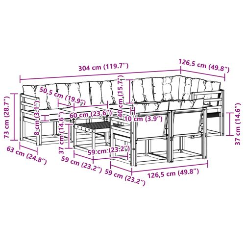 Комплект дивани за открито 9 pcs Естествено и светло сиво