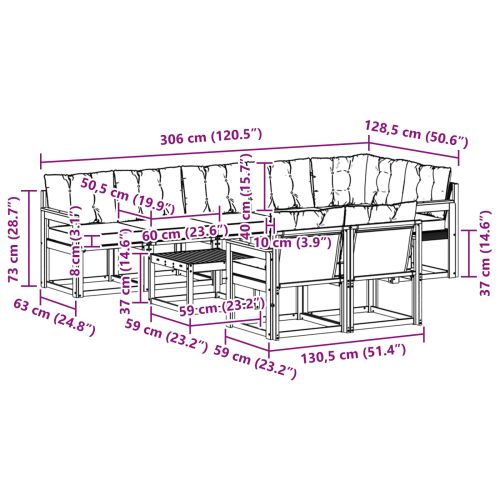 Комплект дивани за открито 9 pcs Естествено и черно