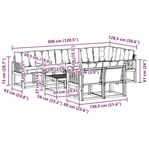 Комплект дивани за открито 9 pcs Естествено и черно