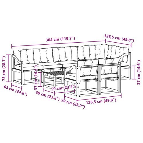 Комплект дивани за открито 9 pcs Натурален и Крема