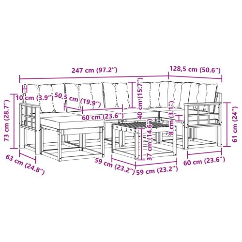 Комплект дивани за открито 7 pcs Естествено и черно