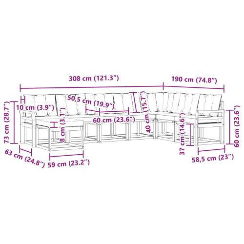 Комплект дивани за открито 8 pcs Натурален и Крема