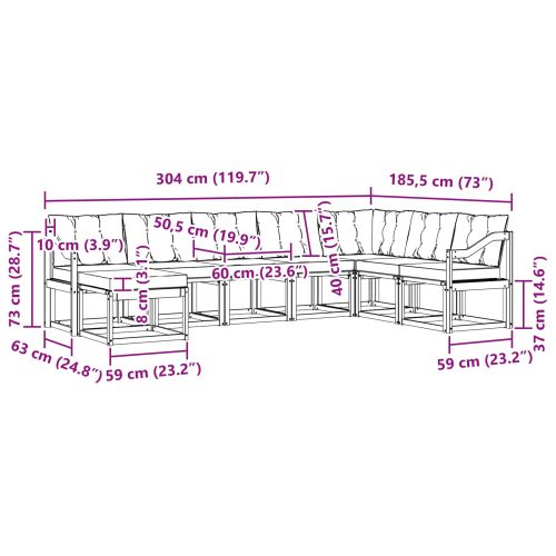 Комплект дивани за открито 8 pcs Натурален и Крема