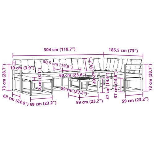 Комплект дивани за открито 9 pcs Естествено и светло сиво
