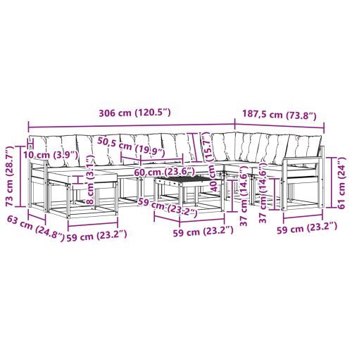 Комплект дивани за открито 9 pcs Натурален и Крема