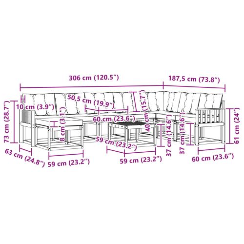 Комплект дивани за открито 9 pcs Естествено и светло сиво