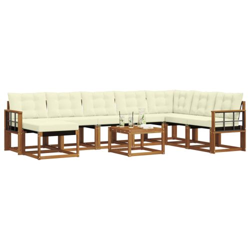 Комплект дивани за открито 9 pcs Натурален и Крема