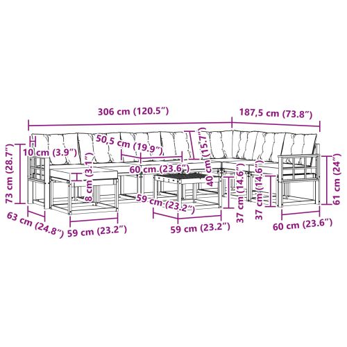 Комплект дивани за открито 9 pcs Естествено и черно