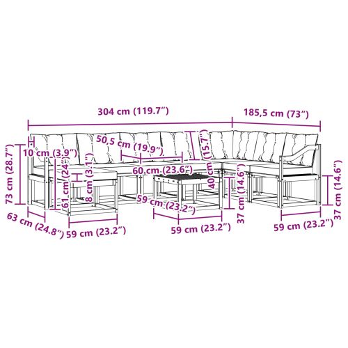 Комплект дивани за открито 9 pcs Натурален и Крема