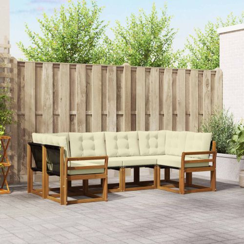 Комплект дивани за открито 6 pcs Натурален и Крема