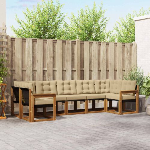 Комплект дивани за открито 7 pcs Натурален и Бежов