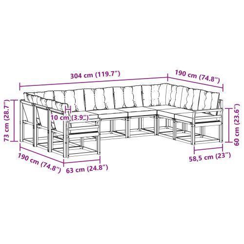 Комплект дивани за открито 9 pcs Натурален и Крема