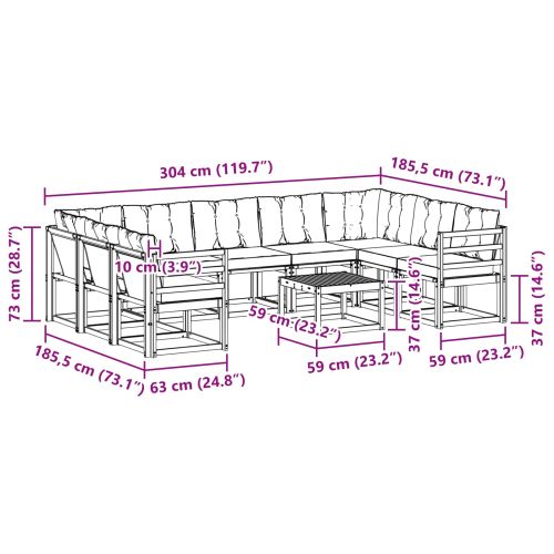 Комплект дивани за открито 10 pcs Естествено и черно