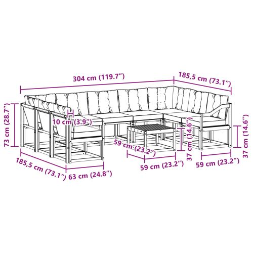 Комплект дивани за открито 10 pcs Естествено и светло сиво