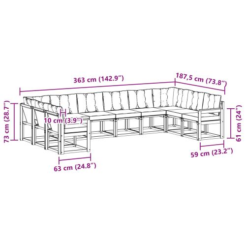 Комплект дивани за открито 10 pcs Естествено и светло сиво