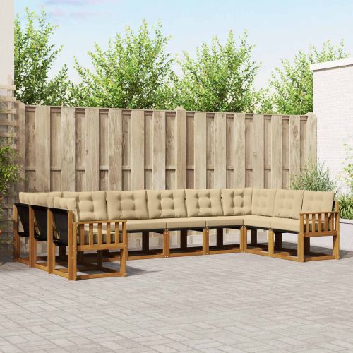 Комплект дивани за открито 10 pcs Натурален и Бежов