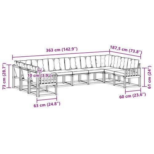 Комплект дивани за открито 10 pcs Натурален и Бежов