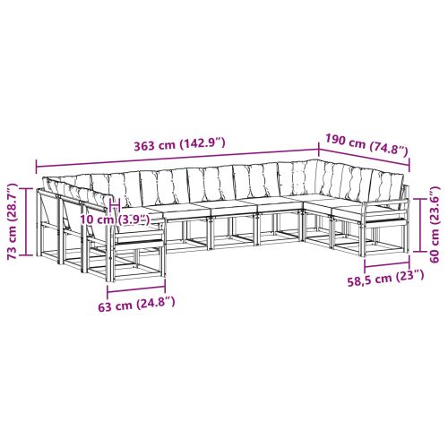 Комплект дивани за открито 10 pcs Естествено и черно