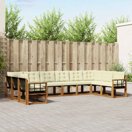 Комплект дивани за открито 10 pcs Натурален и Крема