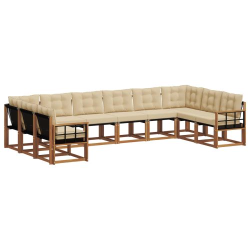 Комплект дивани за открито 10 pcs Натурален и Бежов